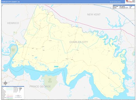 Charles City County, VA Zip Code Wall Map Basic Style by MarketMAPS - MapSales