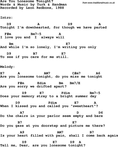 Song lyrics with guitar chords for Are You Lonesome Tonight - Leon ...