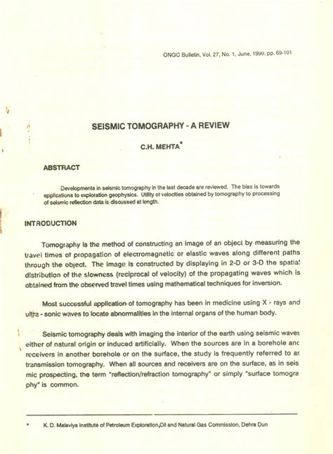 (PDF) Seismic Tomography - A review