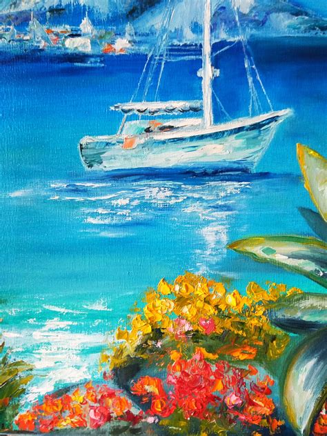 Boat Painting Original Art Seascape Mountains Beach Wall Art | Etsy