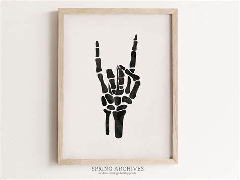 Skeleton Rock on Hand Printable Art Print, Minimal Halloween Digital Download, Fall Home Decor ...