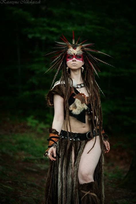 Shaman,barbarian Costume, Feather Headdress,leather Top, Wrist Cuffs ...