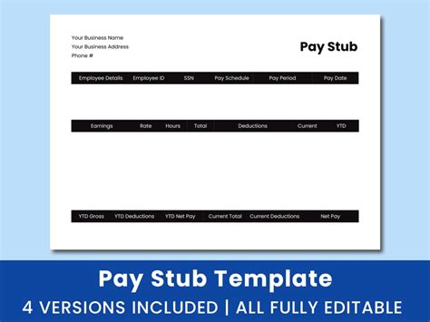 Pay Check Stub Template. Microsoft Word Document. - Etsy