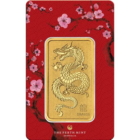 1 oz Gold Bar Perth Mint Lunar Year of the Dragon 999.9 Fine [GOLD-Bar-1oz-PERTH-Dragon ...