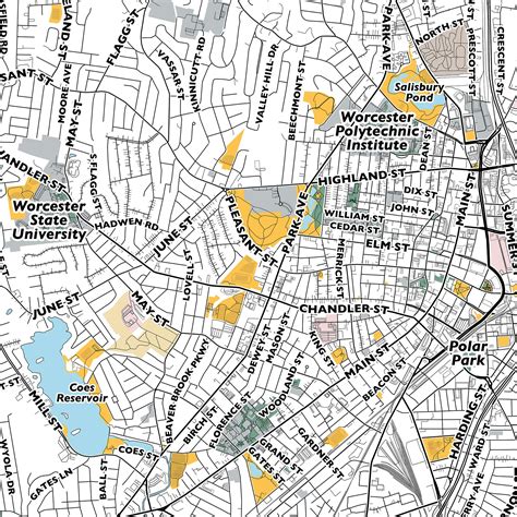 Worcester Map Print, Street Names Worcester Print, Printable Map of Worcester, City Map Art ...