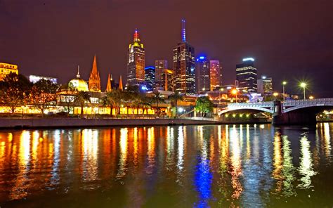 Melbourne Yarra River Nightscape HD Wallpaper