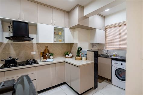 Beige Matte Ceramic Kitchen Tile Design | Livspace