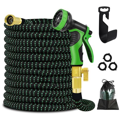 Garden Hose 5/8 in. x 100 FT Durable Water Hoses with 10 Function Hose Nozzle, Lightweight Kink ...