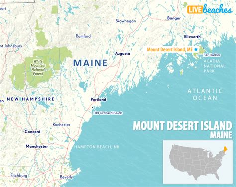 Map of Mount Desert Island, Maine - Live Beaches