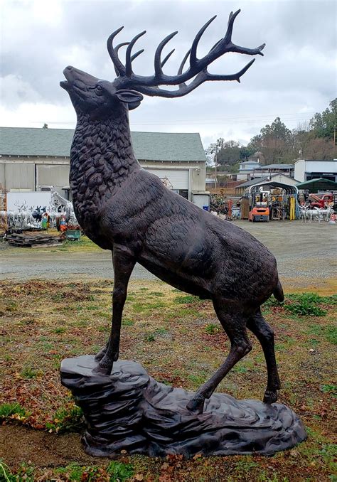 Large Bugling Elk Metal Garden Statue | Elk Sculpture, Yard Art