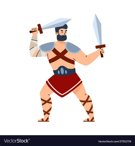 Greek Or Roman Gladiator With Two Swords Cartoon Vector Image ...