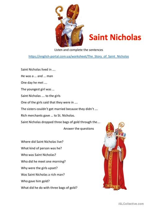 The story of Saint Nicholas: English ESL worksheets pdf & doc