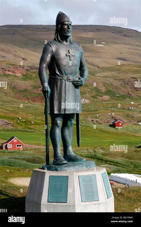 Statue of Leif Eriksson, son of Erik the Red in Qassiarsuk, South Greenland, Polar Regions Stock ...