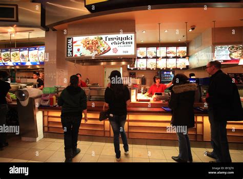 People lining in food court area in Vaughan Mills Mall, Ontario, Canada ...