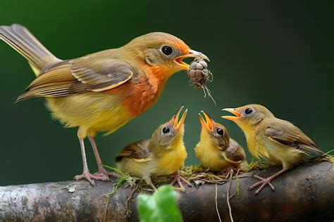 Premium AI Image | Heartwarming scene of mother bird feeding her hungry chicks created with ...