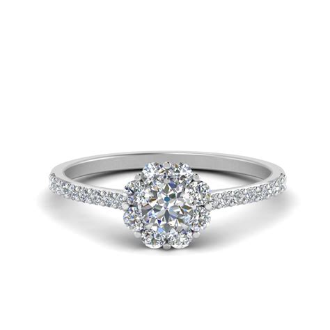 Flower Halo Diamond Engagement Ring In 14K White Gold | Fascinating Diamonds
