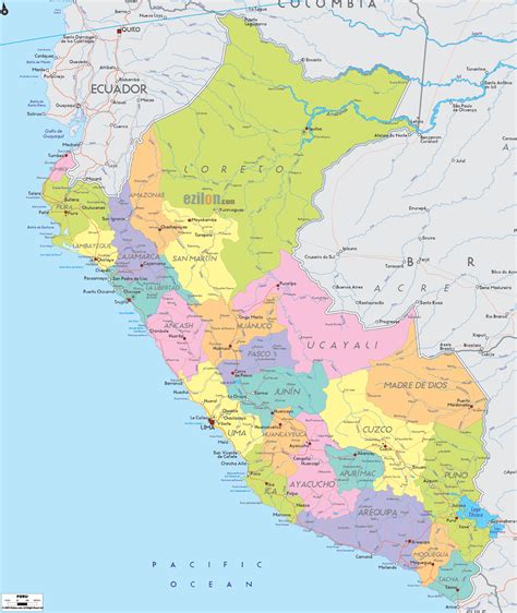 Detailed Political Map of Peru - Ezilon Maps