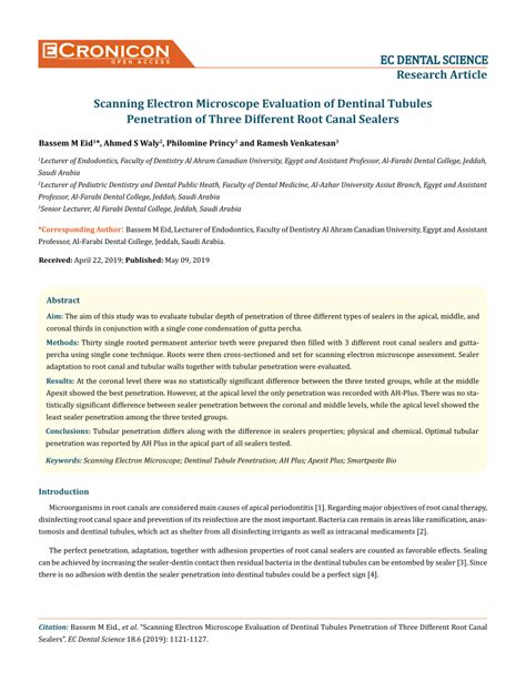 (PDF) EC DENTAL SCIENCE Research Article Scanning Electron Microscope Evaluation of Dentinal ...