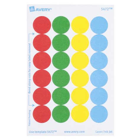 Avery® 5472 3/4" Assorted Colors Round Removable Write-On / Printable Labels - 1008/Pack