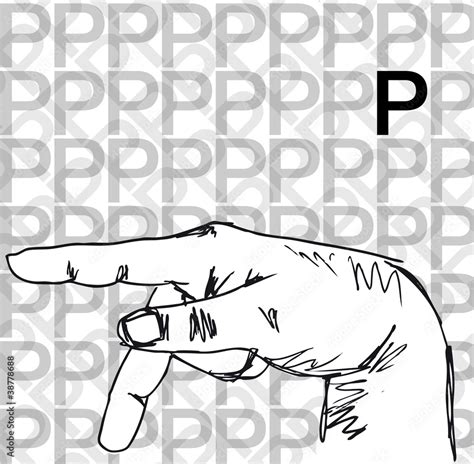 Sketch of Sign Language Hand Gestures, Letter P Stock Vector | Adobe Stock