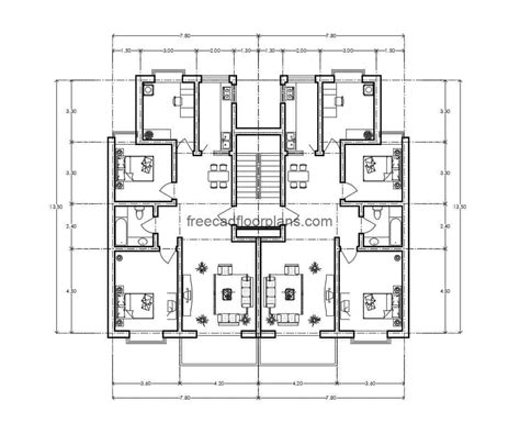 Residential Building Autocad Plan, 0907201 - Free Cad Floor Plans