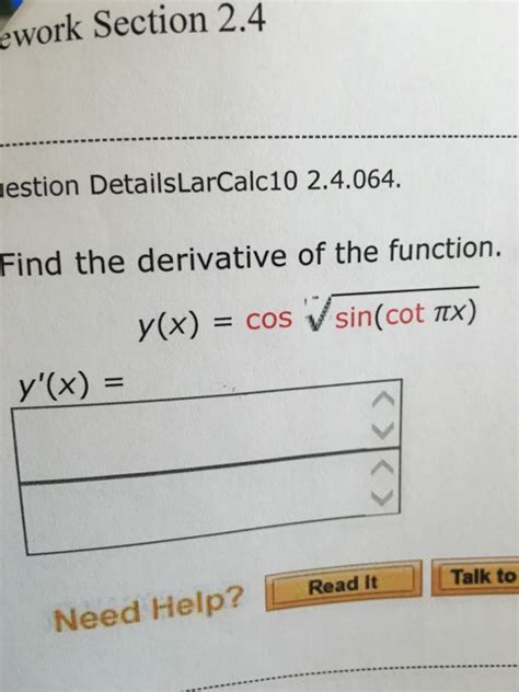 Solved Find the derivative of the function. y(x) = cos | Chegg.com