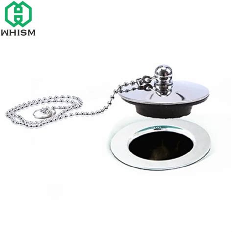 WHISM Sink Plugs Stainless Steel Chrome Plated Bathtub Basin Sink Stopper Drain with Chain ...