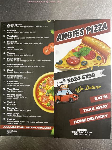 Menu at Angies Pizza pizzeria, Irymple