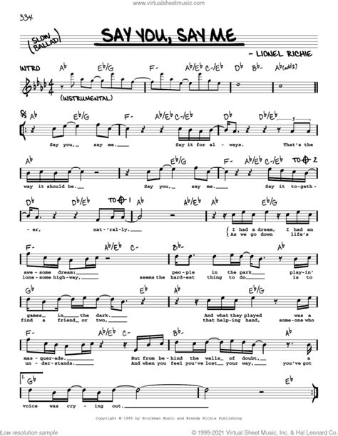 Say You, Say Me sheet music (real book with lyrics) (PDF)