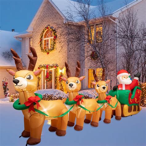 12ft Lighted Christmas Inflatables Santa Claus on Sleigh with 3 ...