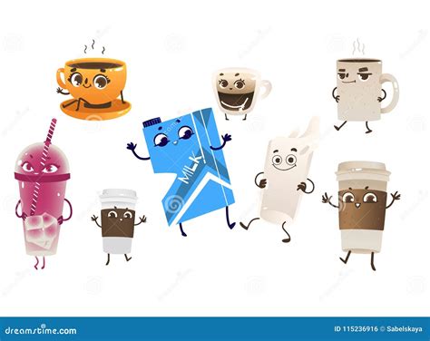 Vector Cartoon Drink Characters Set Stock Vector - Illustration of cafe, food: 115236916