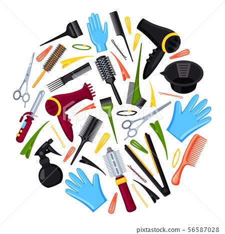 Colorful cartoon hairdresser tools concept - Stock Illustration [56587028] - PIXTA