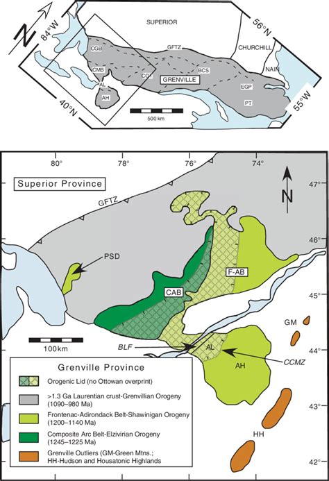 General location map showing subdivisions of the Grenville Province ...