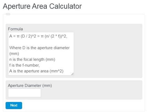 Aperture Area Calculator - Calculator Academy