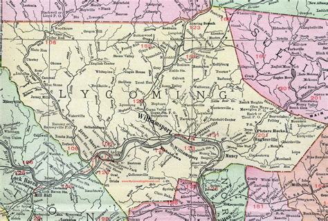 Lycoming County, Pennsylvania, 1911, Map, Williamsport, Montoursville, Hughesville, Montgomery ...