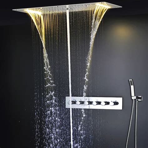 Multifunction LED Shower Kit Recessed Big Rain Column Waterfall Mist ...