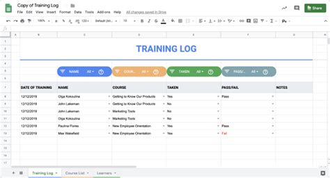 Training Tracker Excel Template Collection