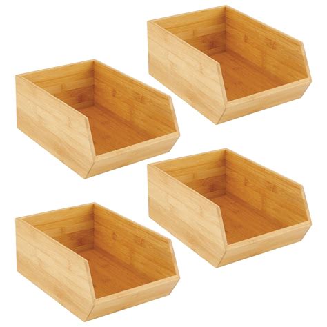 mDesign Bamboo Stackable Food Storage Organization Bin - 4 Pack ...