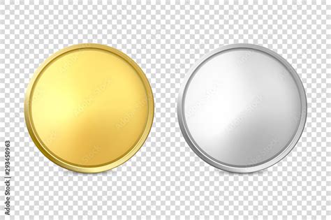 Vector 3d Realistic Blank Golden and Silver Metal Coin or Medal Icon ...