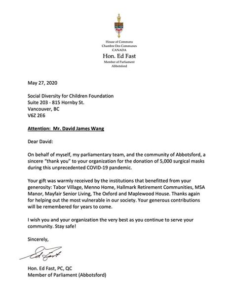 Appreciation Letters from the Parliament of Canada — Social Diversity for Children Foundation