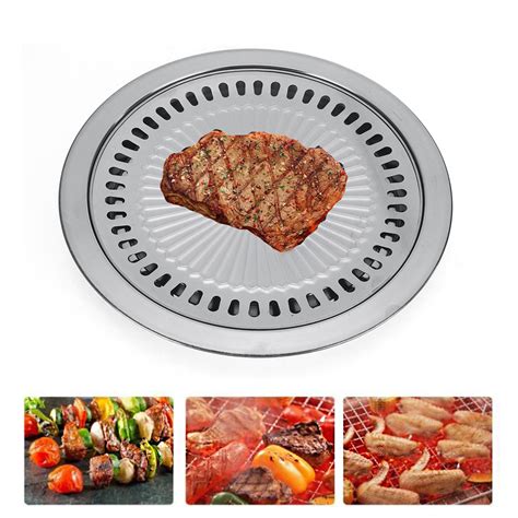 Stainless Steel 30cm BBQ Grill Plate Barbecue Non Stick Coating Roaster Plate for Camping Picnic ...