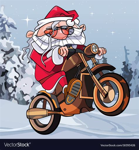 Cartoon funny santa claus on a motorcycle Vector Image