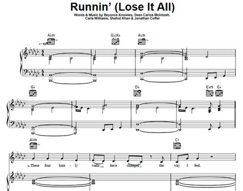 Beyonce - Runnin Free Sheet Music PDF for Piano | The Piano Notes