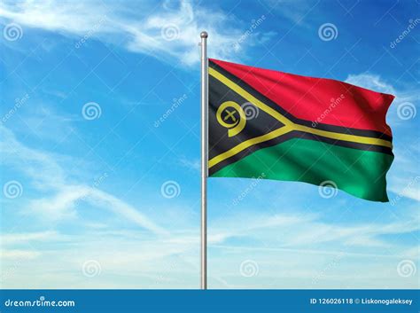 Vanuatu Flag Waving with Sky on Background Realistic 3d Illustration ...