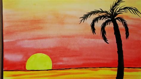 How to draw simple sunset for beginners - YouTube