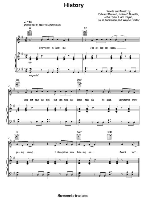 History Sheet Music One Direction - ♪ SHEETMUSIC-FREE.COM