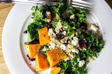 Kale Salad with Roasted Sweet Potatoes, Cranberries & Feta Cheese Recipe