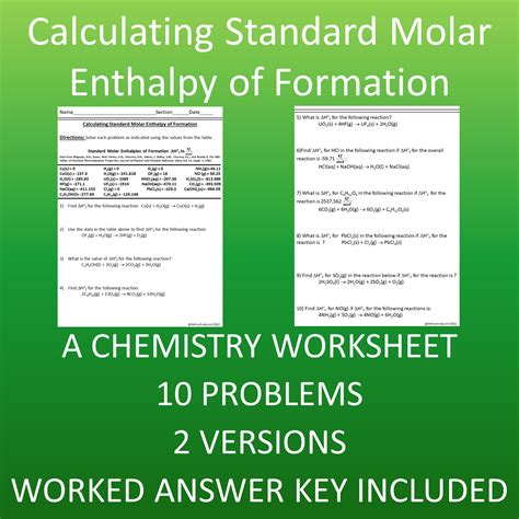 Standard Molar Enthalpy of Formation Calculations: A Chemistry Worksheet | Made By Teachers