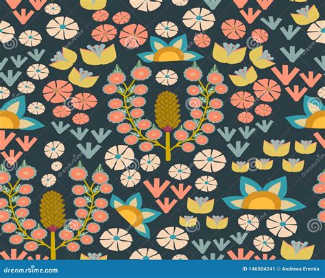 Colorful Vintage Flowers, on a Dark Background Stock Illustration - Illustration of collection ...