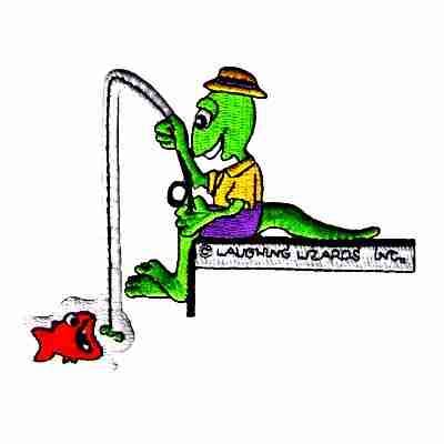 Lizards - Laughing Lizard Fishing Iron On Patch Applique | Laughing Lizards